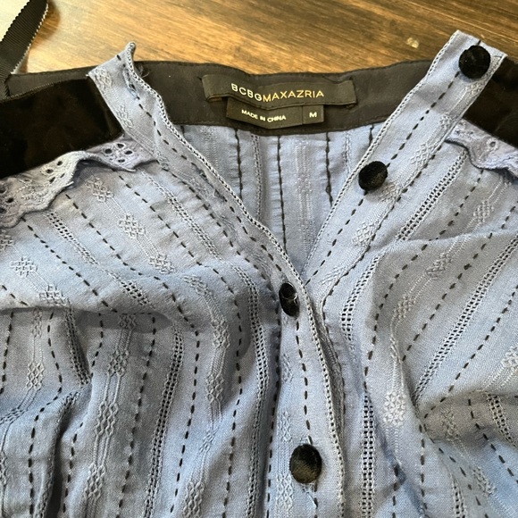 BCBGMAXAZRIA blue eyelet cotton and black silk midi dress - Picture 7 of 12